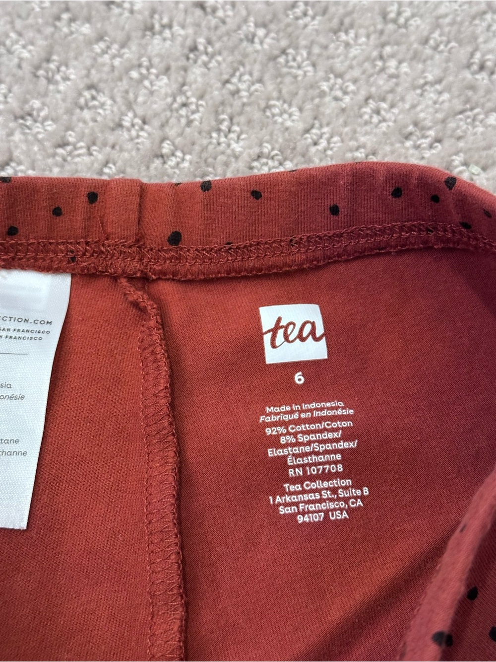 Tea Collection Rust Polka Dot Leggings Girls Size 6 - Picture 3 of 4
